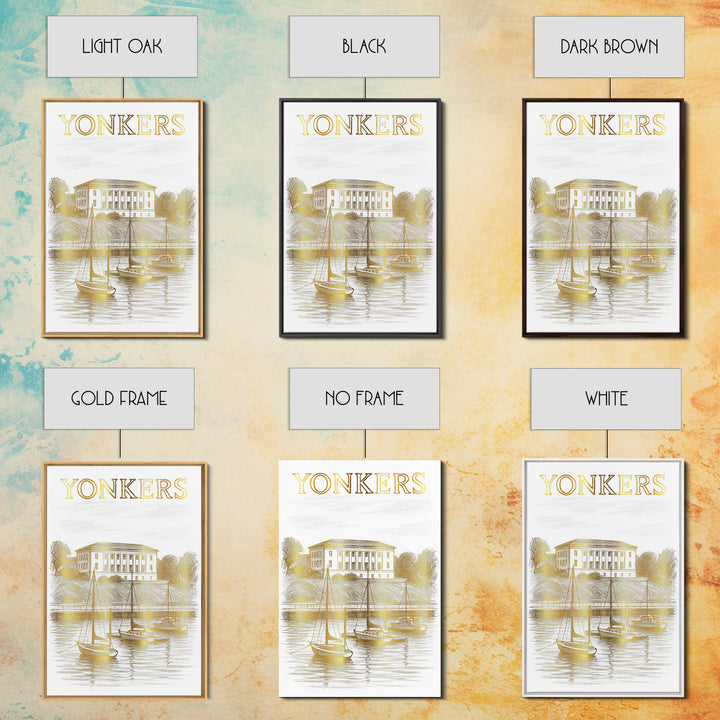 Yonkers New York Travel Poster, Canvas Print, White And Gold Sketch Art, Yonkers Travel Art, Travel Art, Travel Wall Art, City Travel Prints