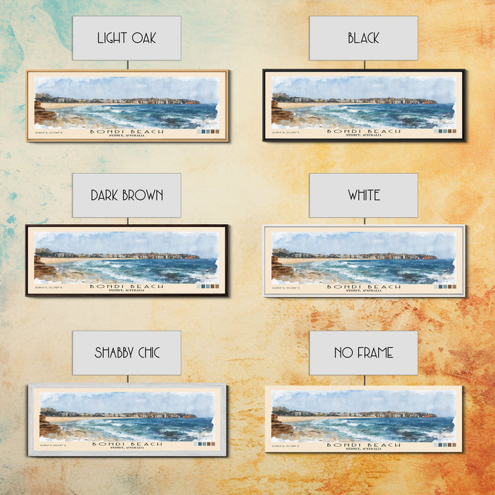 Bondi Beach, Sydney, Australia Watercolor Print, Vacation Gift, Sydney, Australia Wall Art, Beach Painting, Beach Decor, Large Wall Art, Wood Frame Art