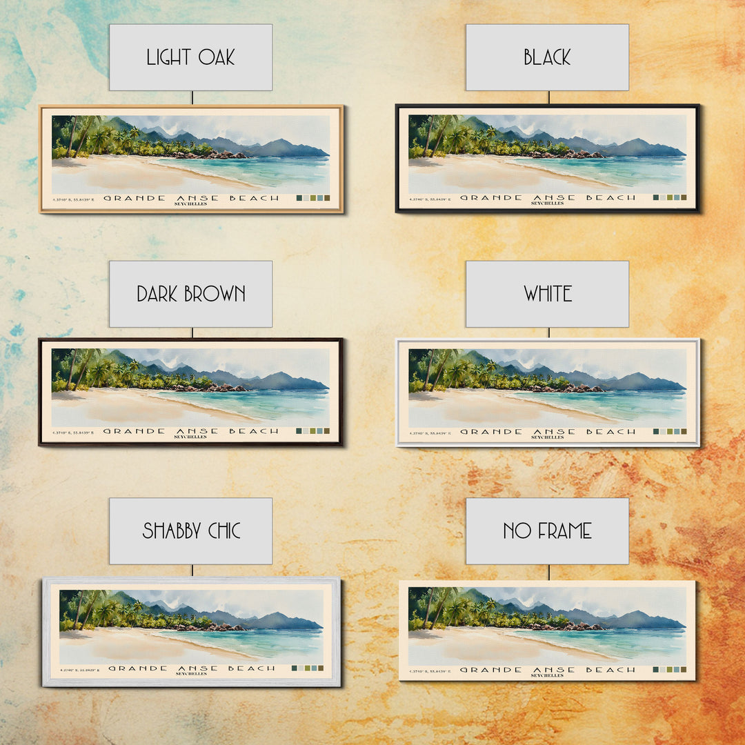 Grande Anse Beach, Seychelles Watercolor Print, Vacation Gift, Seychelles Wall Art, Beach Painting, Beach Decor, Large Wall Art, Wood Frame Art