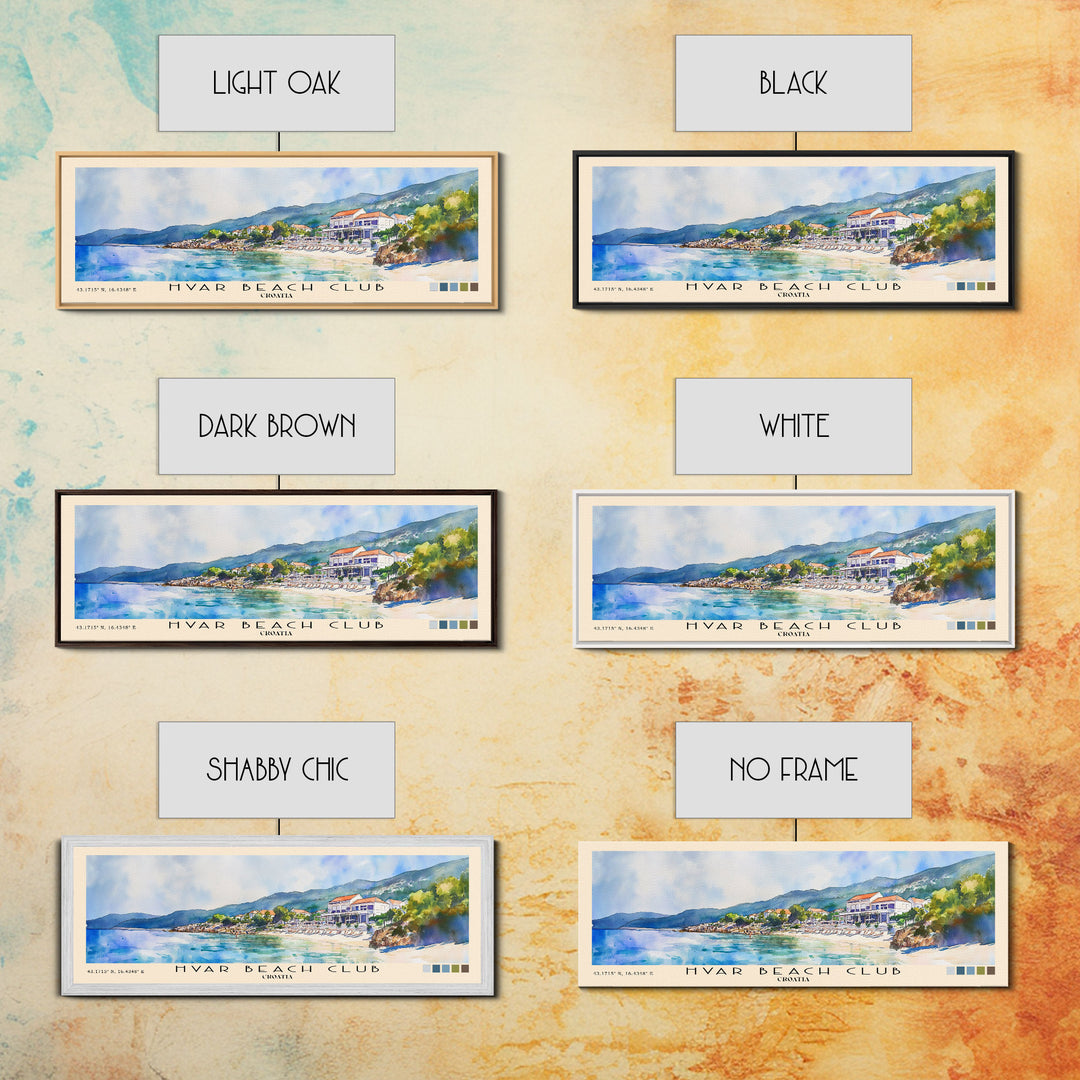 Hvar Beach Club, Croatia Watercolor Print, Vacation Gift, Croatia Wall Art, Beach Painting, Beach Decor, Large Wall Art, Wood Frame Art