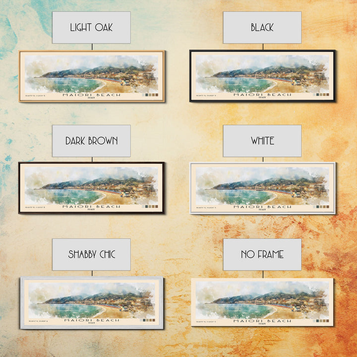 Maiori Beach, Italy Watercolor Print, Vacation Gift, Italy Wall Art, Beach Painting, Beach Decor, Large Wall Art, Wood Frame Art