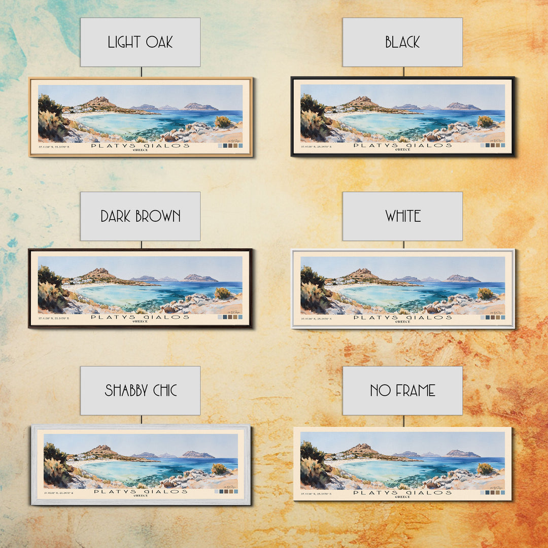 Platys Gialos, Greece Watercolor Beach Print, Vacation Gift, Greece Wall Art, Framed Canvas Print, Framed Beach Painting