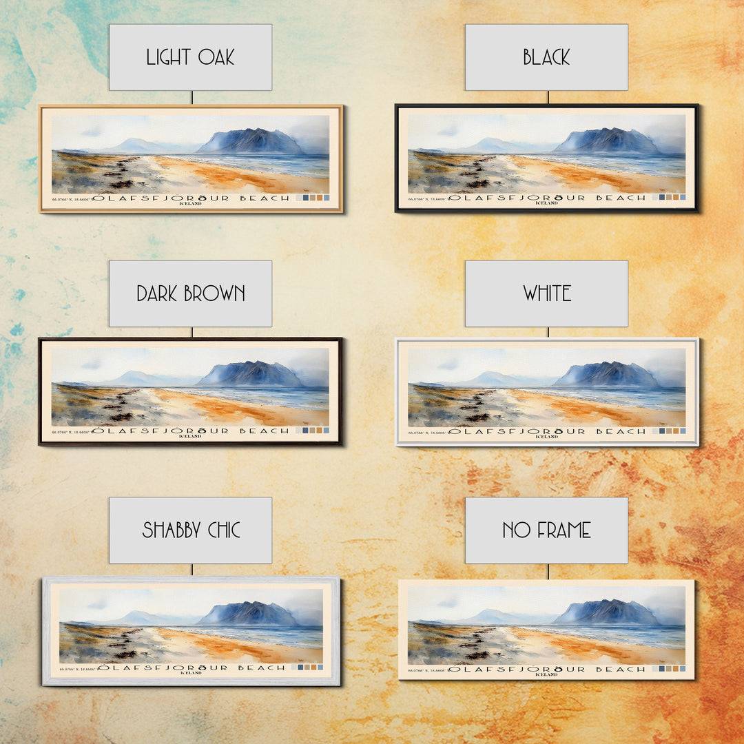 Ólafsfjörður Beach, Iceland Watercolor Print, Vacation Gift, Iceland Wall Art, Beach Painting, Beach Decor, Large Wall Art, Wood Frame Art