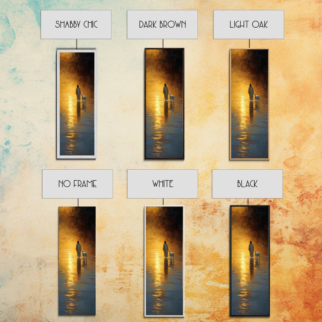 Shepherd’s Dawn Path – Framed Canvas Print – Christian Art Print – Jesus Painting – Christian Wall Art – Tall Narrow Wall Art