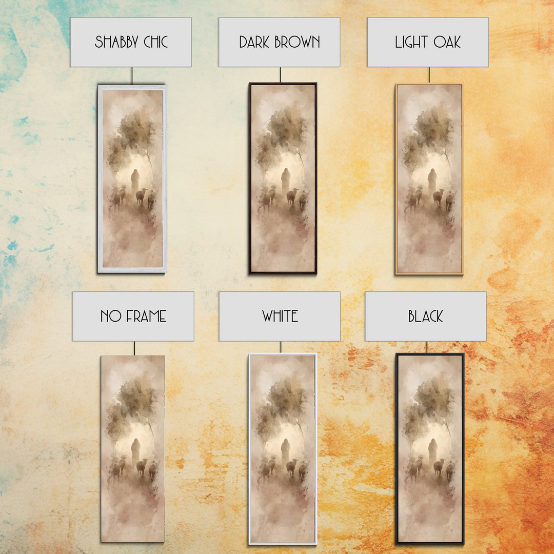 Shepherd’s Gentle Light – Framed Canvas Print – Christian Wall Art – Christian Art Canvas – Narrow Art – Jesus Painting – Christian Decor