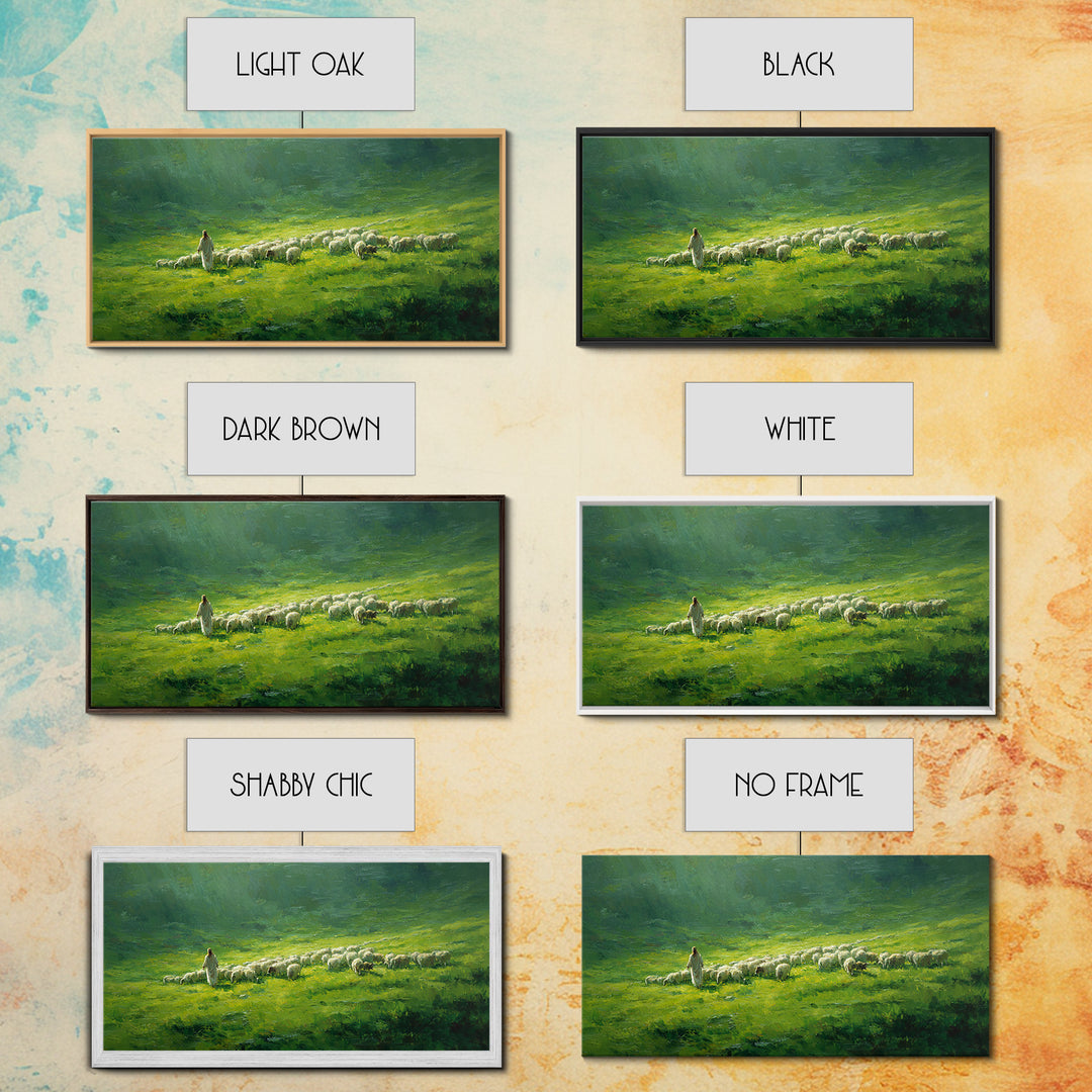 Shepherd’s Calm – Framed Canvas Print – Christian Wall Art – Jesus Painting – Christian Art Canvas – Pastoral Scenery – Christian Christmas