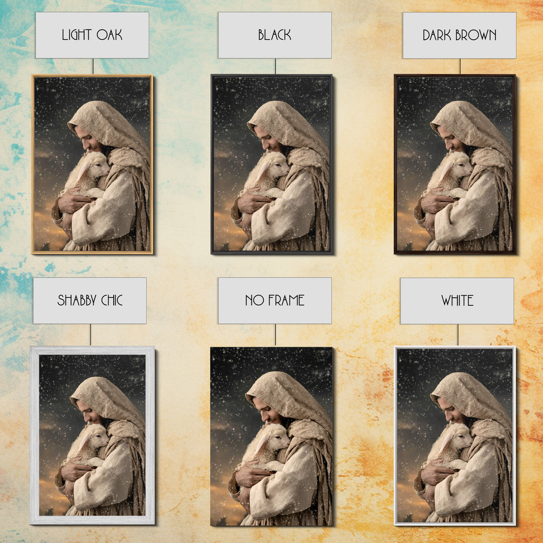 Shepherd’s Embrace – Framed Canvas Print – Jesus Painting – Christian Wall Art – Christian Art Canvas – Christian Art Print – Christian Gif