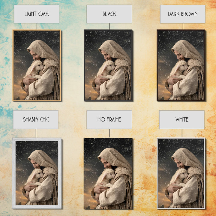 Shepherd’s Embrace – Framed Canvas Print – Jesus Painting – Christian Wall Art – Christian Art Canvas – Christian Art Print – Christian Gif
