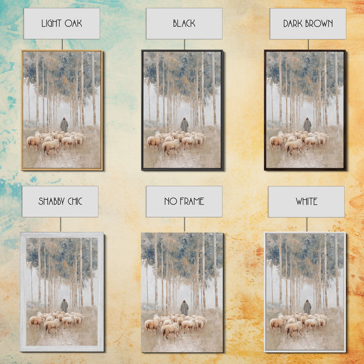 Woodland Shepherd Light – Framed Canvas Print – Christian Art Canvas – Christian Wall Art – Modern Christian Painting – Pastoral Scenery –