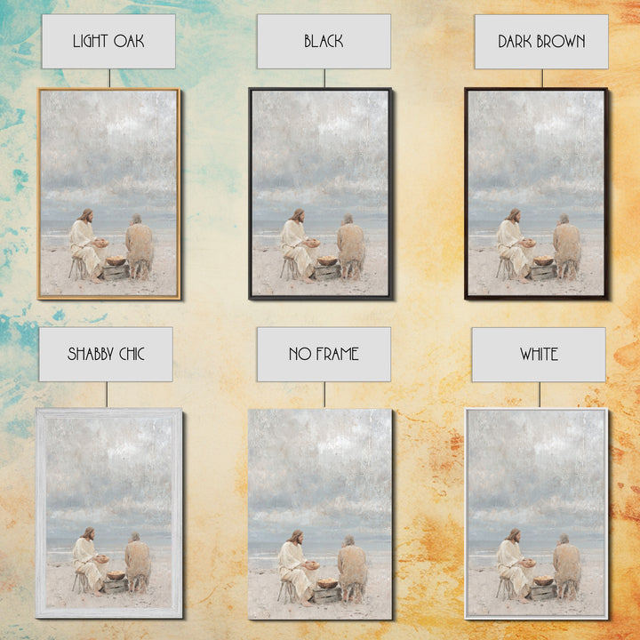 Shoreline Quiet Bread, Framed Canvas Print, Jesus Painting, Christian Wall Art, Christian Art Canvas, Christian Decor, Minimalist Christian