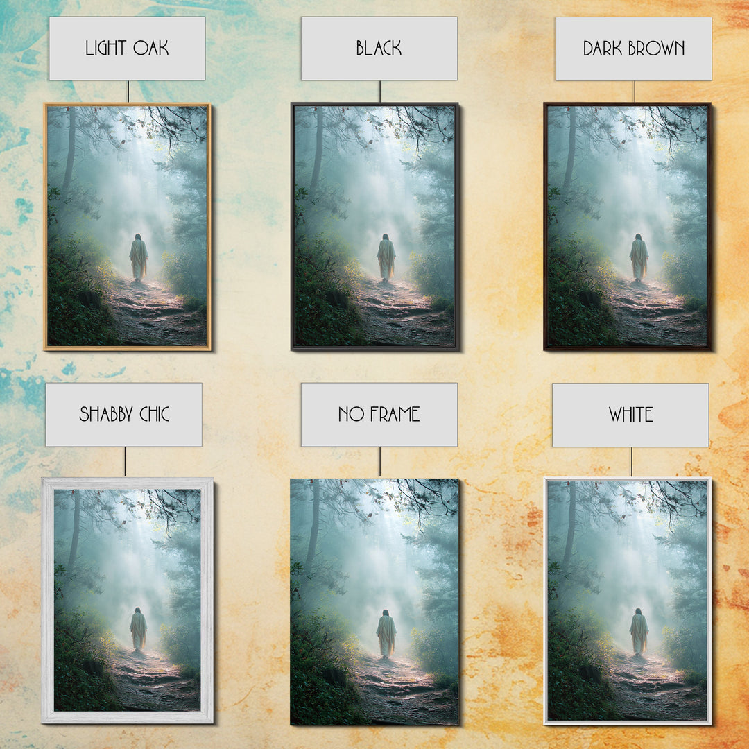 Forest Dawn Walk – Framed Canvas Print – Christian Wall Art – Christian Art Canvas – Jesus Painting – Moody Christian Art – Christian Decor