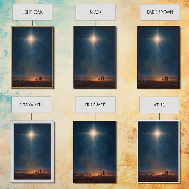 Night Of Glory – Framed Canvas Print – Christmas Wall Art – Christian Art Canvas – Moody Christmas Art – Christian Christmas Art