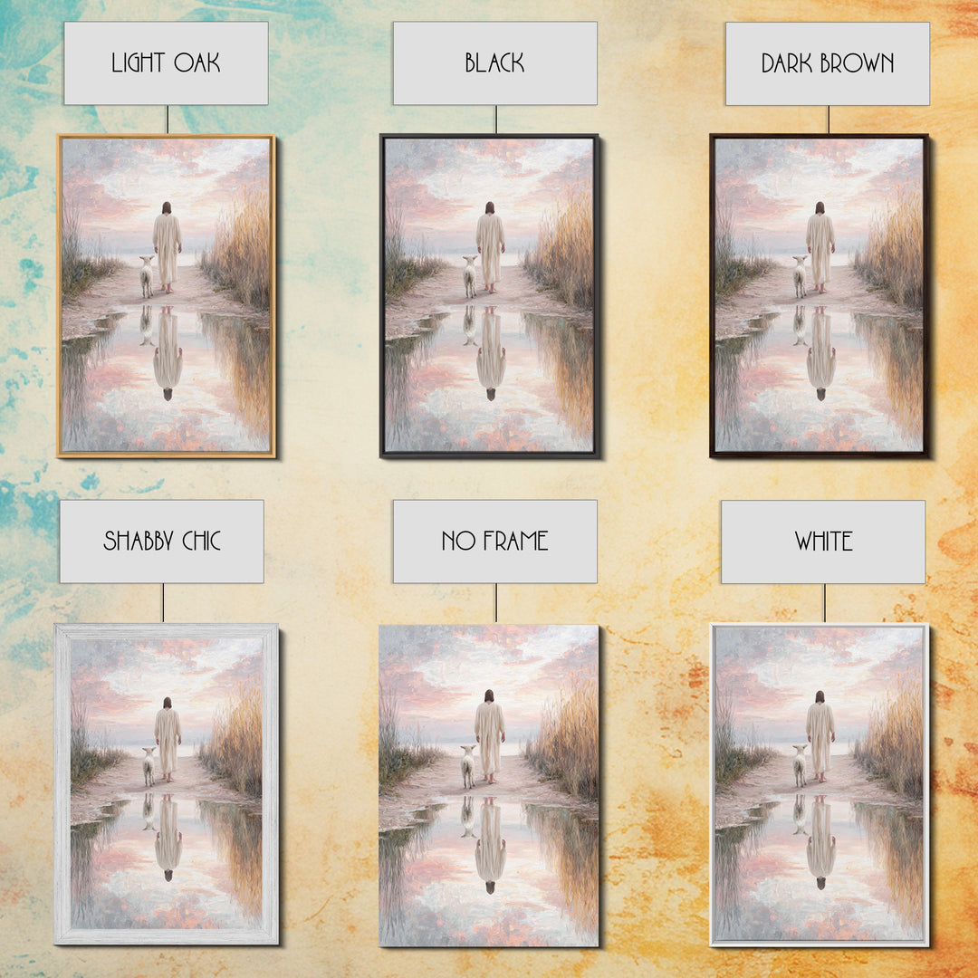 Misty Shepherd Calm, Framed Canvas Print, Christian Wall Art, Jesus Canvas Art, Minimalist Christian Art, Subtle Christian Paintings, Chris