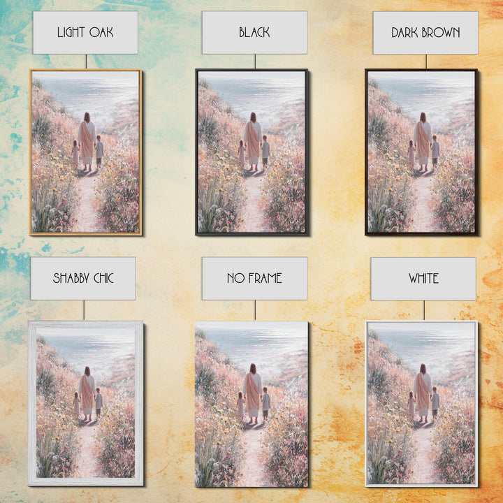 Golden Bloom Path, Framed Canvas Print, Christian Wall Art, Jesus Painting Canvas, Christian Decor, Modern Christian Painting, Christian Gi