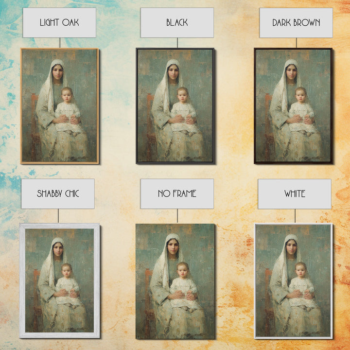 Serene Motherhood, Framed Canvas Print, Christian Wall Art, Christian Art Canvas, Mary And Jesus Painting, Subtle Christian Art, Christian