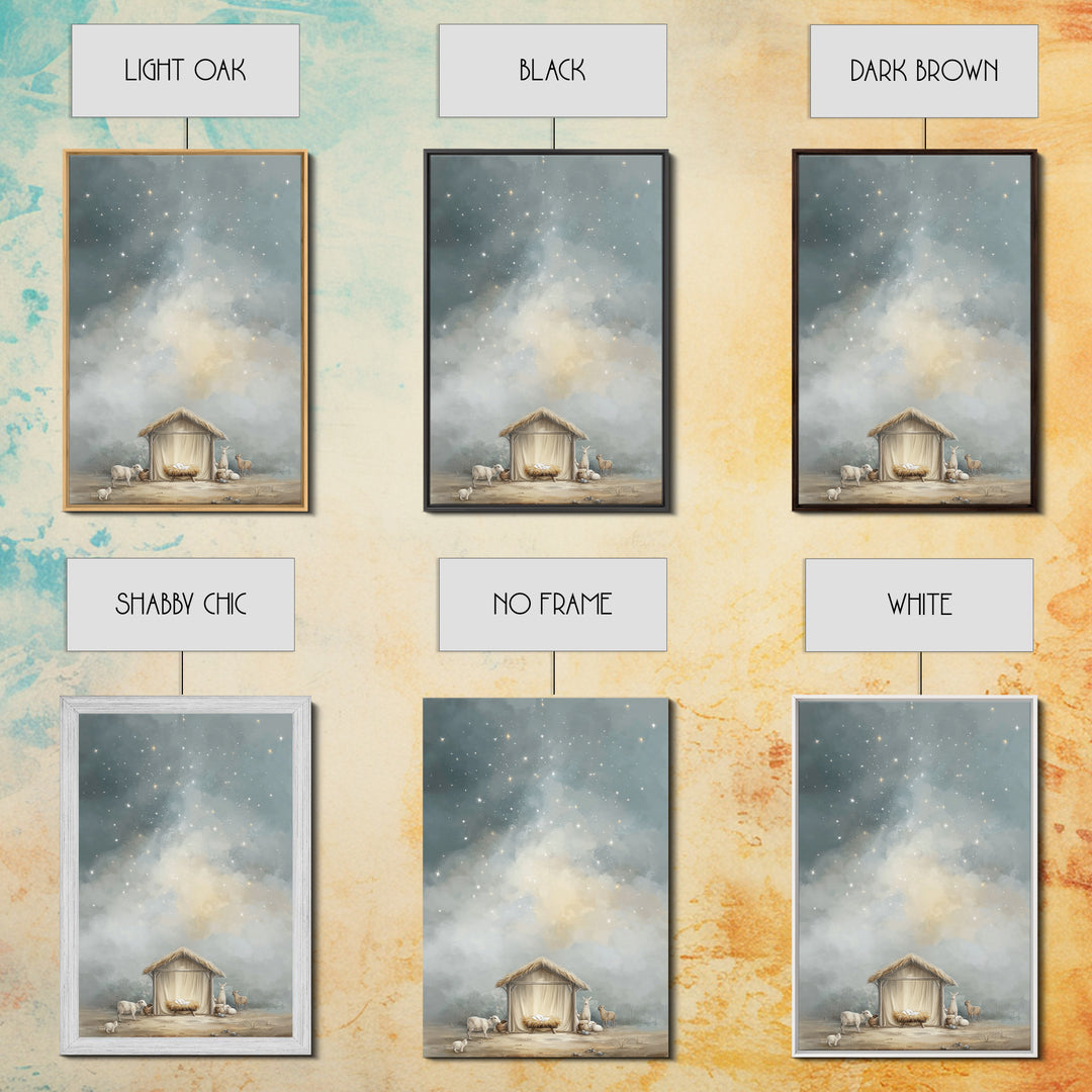Heavenly Night Shelter – Framed Canvas Print – Christian Wall Art – Christian Christmas Art – Jesus Painting – Modern Christian Art – Chris
