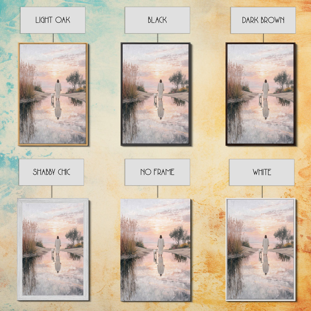 Moonlit Shepherd Road – Framed Canvas Print – Jesus Painting – Christian Art Canvas – Christian Wall Art – Christian Christmas Art – Large