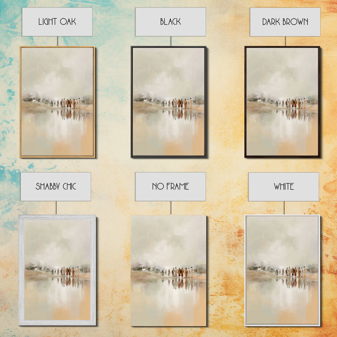 Gathered At Waters, Framed Canvas Print, Christian Art Prints, Christian Wall Art, Abstract Christian Art, Minimalist Christian Art, Christ
