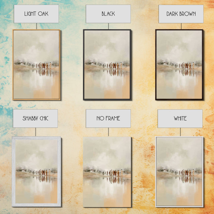 Gathered At Waters, Framed Canvas Print, Christian Art Prints, Christian Wall Art, Abstract Christian Art, Minimalist Christian Art, Christ