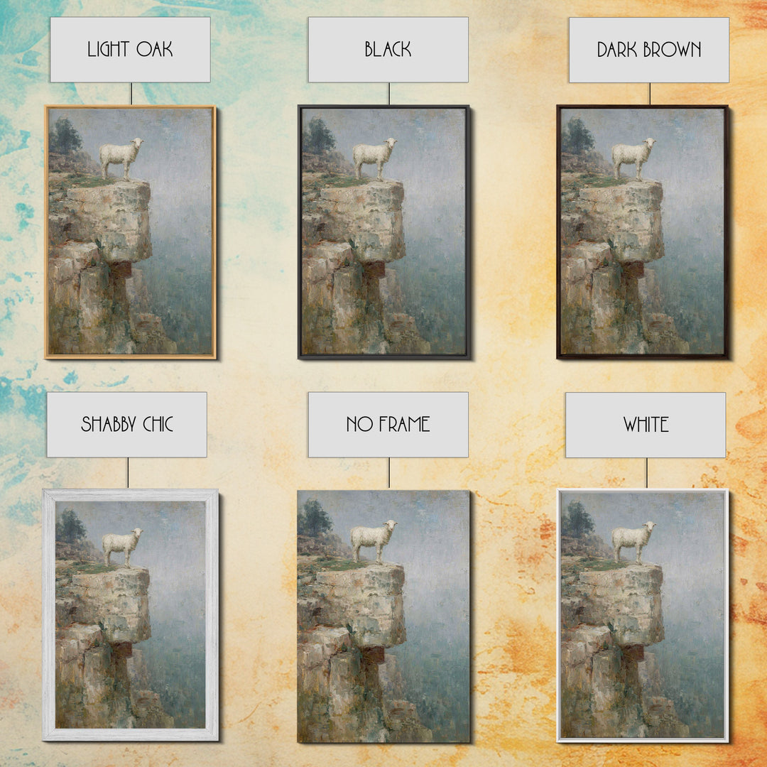 Lone Cliff Lamb – Framed Canvas Print – Christian Wall Art – Christian Art Canvas – Pastoral Scenery – Christian Art Print – Subtle Christi