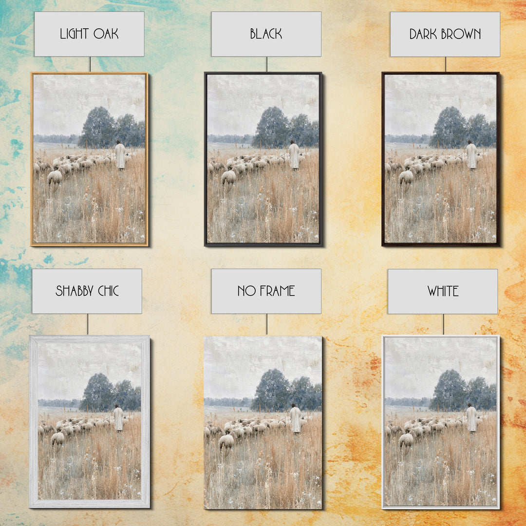 Shepherd In Stillness – Framed Canvas Print – Christian Wall Art – Christian Art Canvas – Jesus Painting – Vintage Christian Art – Christia