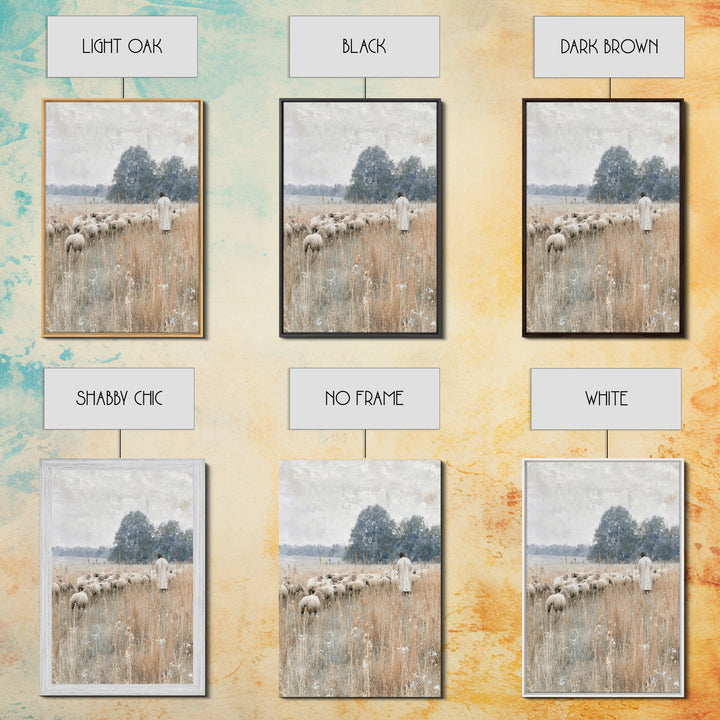 Shepherd In Stillness – Framed Canvas Print – Christian Wall Art – Christian Art Canvas – Jesus Painting – Vintage Christian Art – Christia