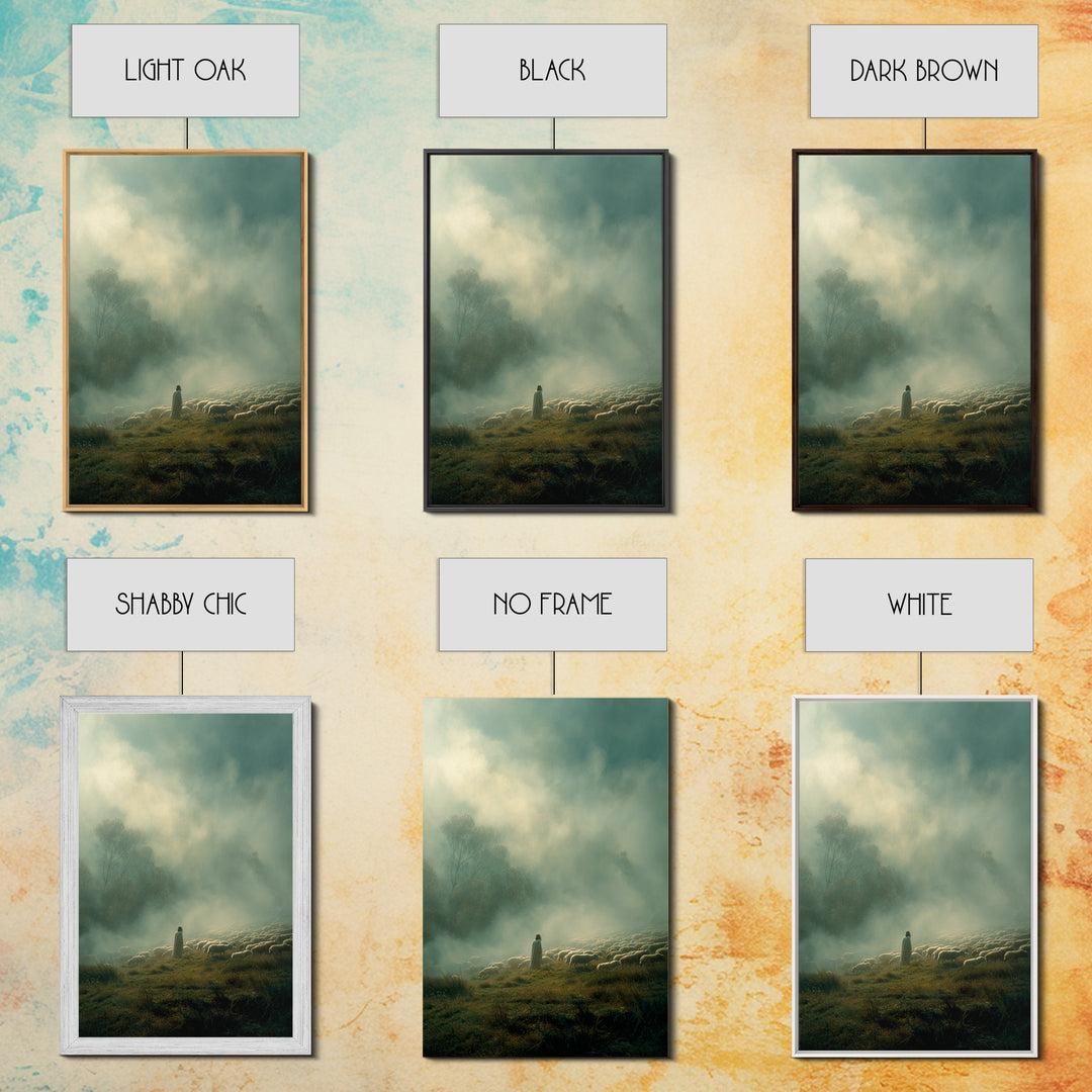 Guiding Shepherd – Framed Canvas Print – Christian Wall Art – Christian Art Canvas – Jesus Painting – Pastoral Scenery – Moody Christian Ar