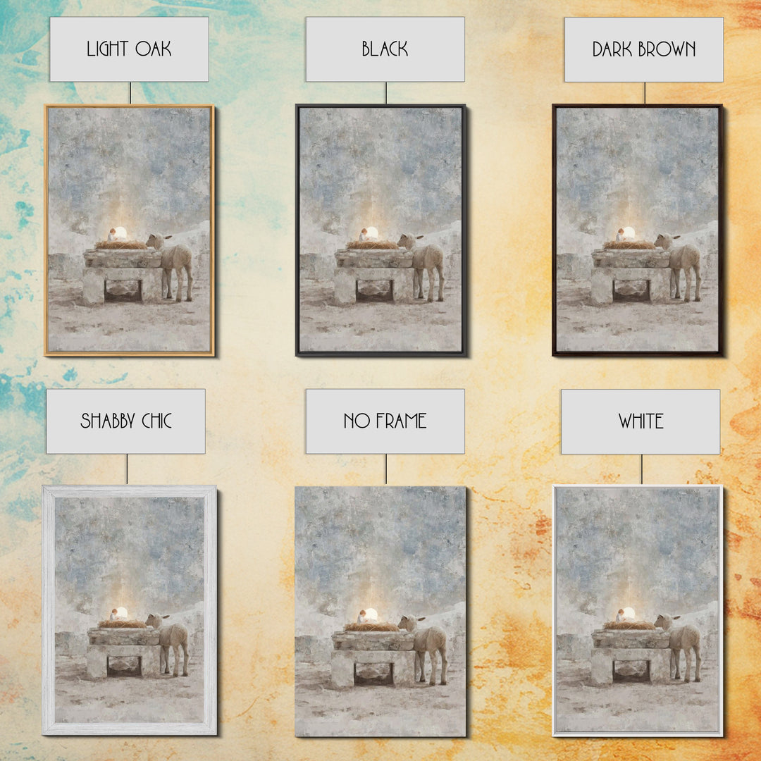 Sacred Manger Glow – Framed Canvas Print – Christian Wall Art – Christian Art Canvas – Christmas Art – Christian Christmas Art – Modern Chr