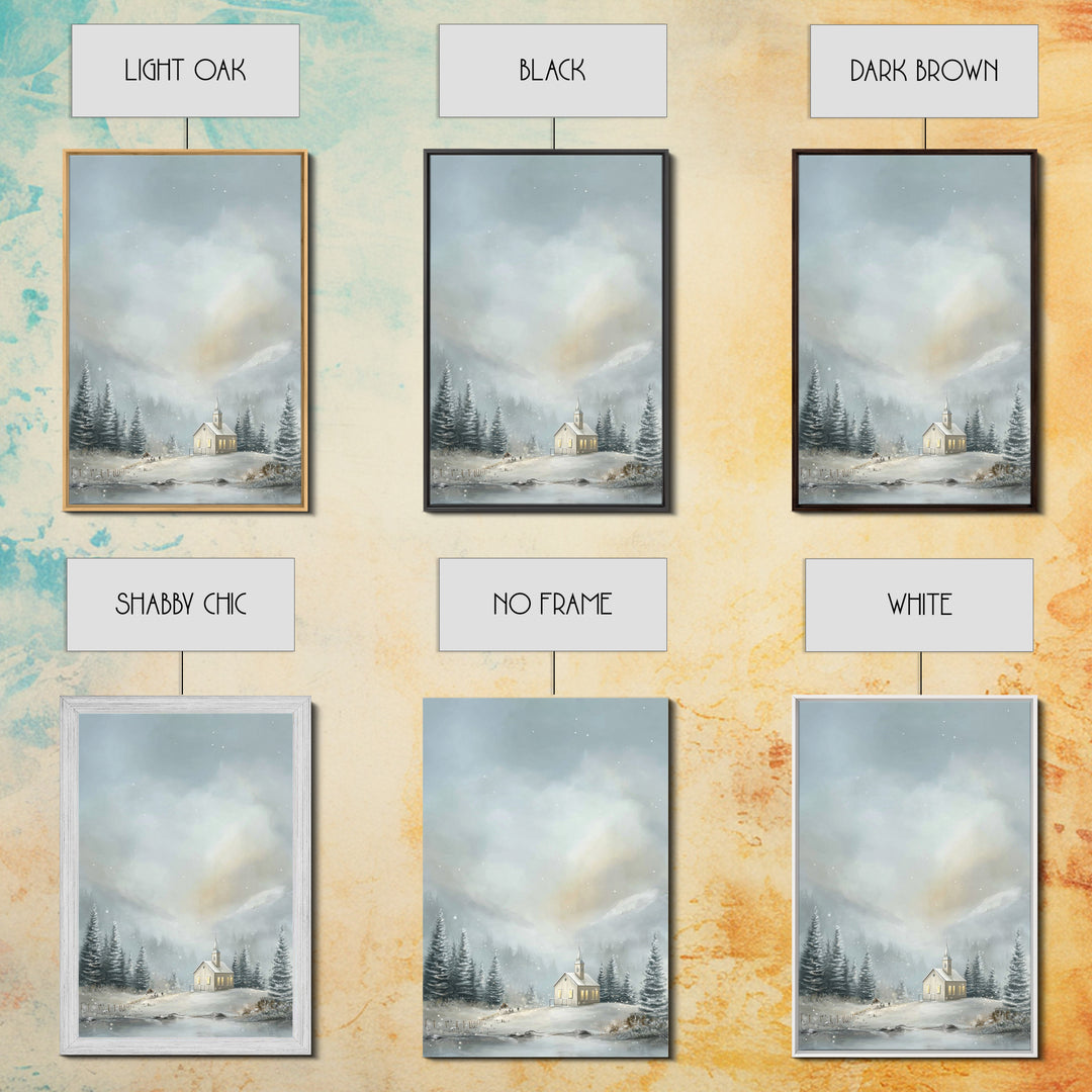 Winter Chapel Light | Framed Canvas Print | Christmas Art Prints | Christian Wall Art | Christian Christmas Decor | Christian Art Canvas |