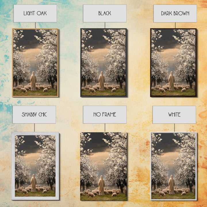 Blooming Shepherd Path – Framed Canvas Print – Jesus Painting – Christian Art Canvas – Christian Wall Art – Christian Christmas Art