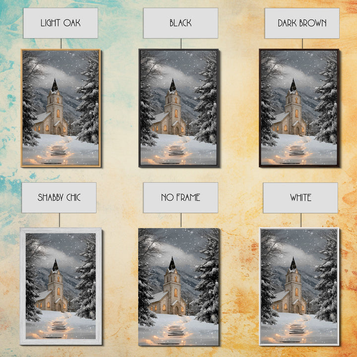 Snowfall Chapel – Framed Canvas Print – Christmas Wall Art – Christian Christmas Art – Framed Christmas Art – Christmas Art Work – Christia