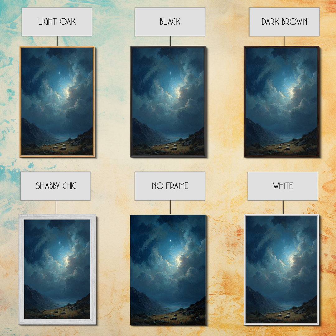 Night Star Valley – Framed Canvas Print – Christian Wall Art – Christmas Art – Christian Christmas Art – Christian Art Canvas