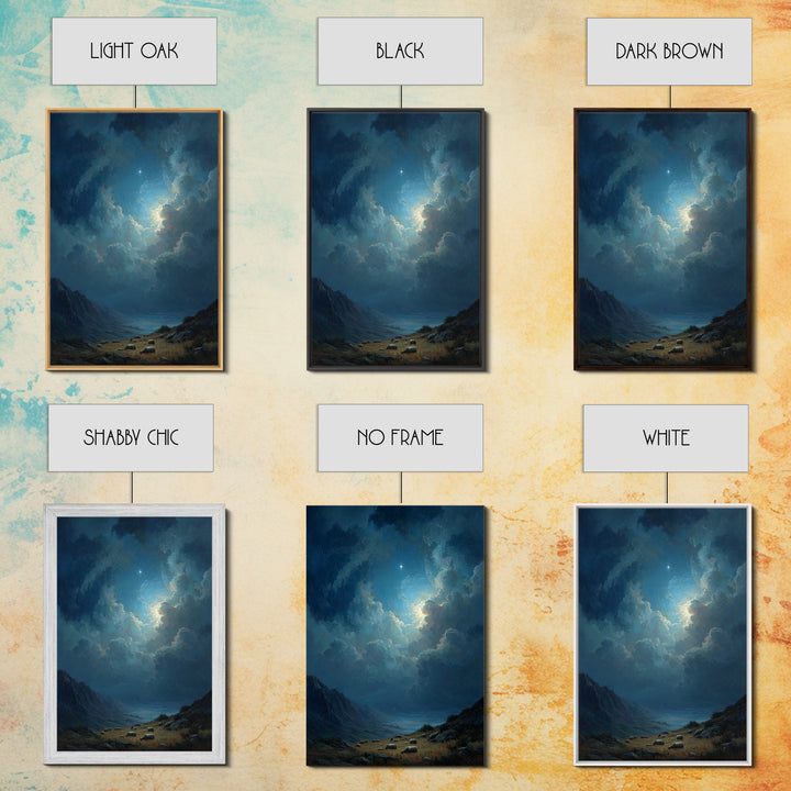 Night Star Valley – Framed Canvas Print – Christian Wall Art – Christmas Art – Christian Christmas Art – Christian Art Canvas