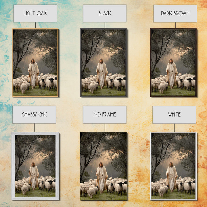 Pastoral Grace – Framed Canvas Print – Jesus Art Print – Christian Wall Art – Christian Art Canvas – Large Jesus Painting – Christian Decor