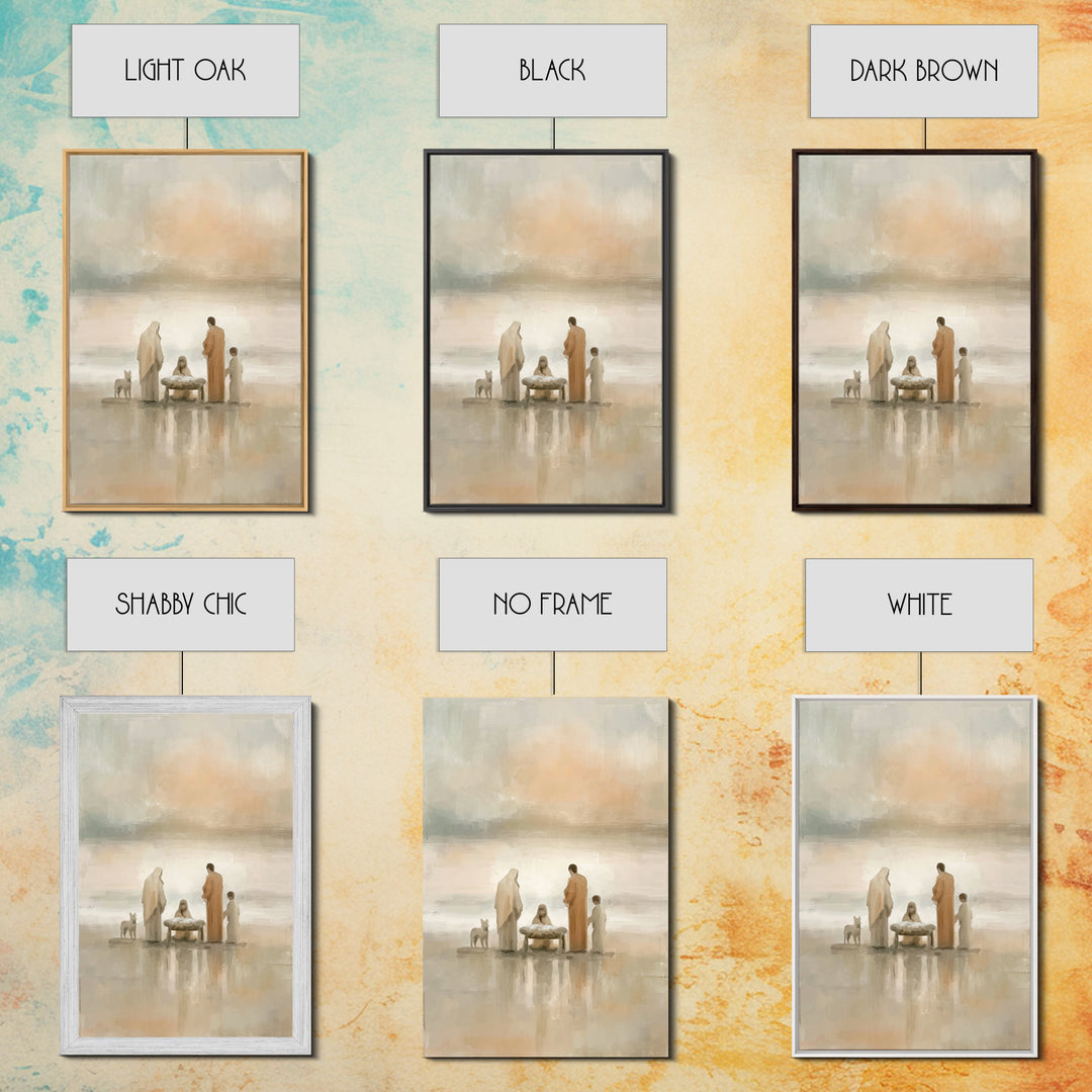 Seaside Nativity Light – Framed Canvas Print – Christian Christmas Art – Christian Art – Christian Wall Art – Jesus Painting – Christian Ar