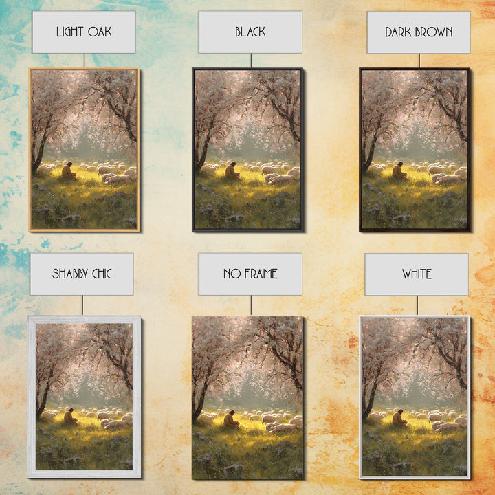 Golden Meadow Light | Framed Canvas Print | Christian Wall Art | Christian Art Canvas | Jesus Painting | Christian Home Decor