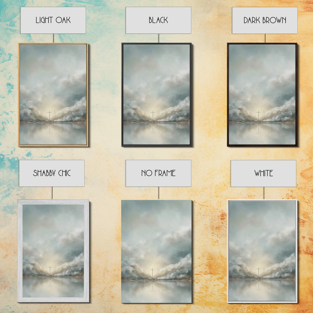 Heavenly Light Cross – Framed Canvas Print – Christian Wall Art – Modern Christian Art – Christmas Art Prints – Christian Art Canvas – Chri