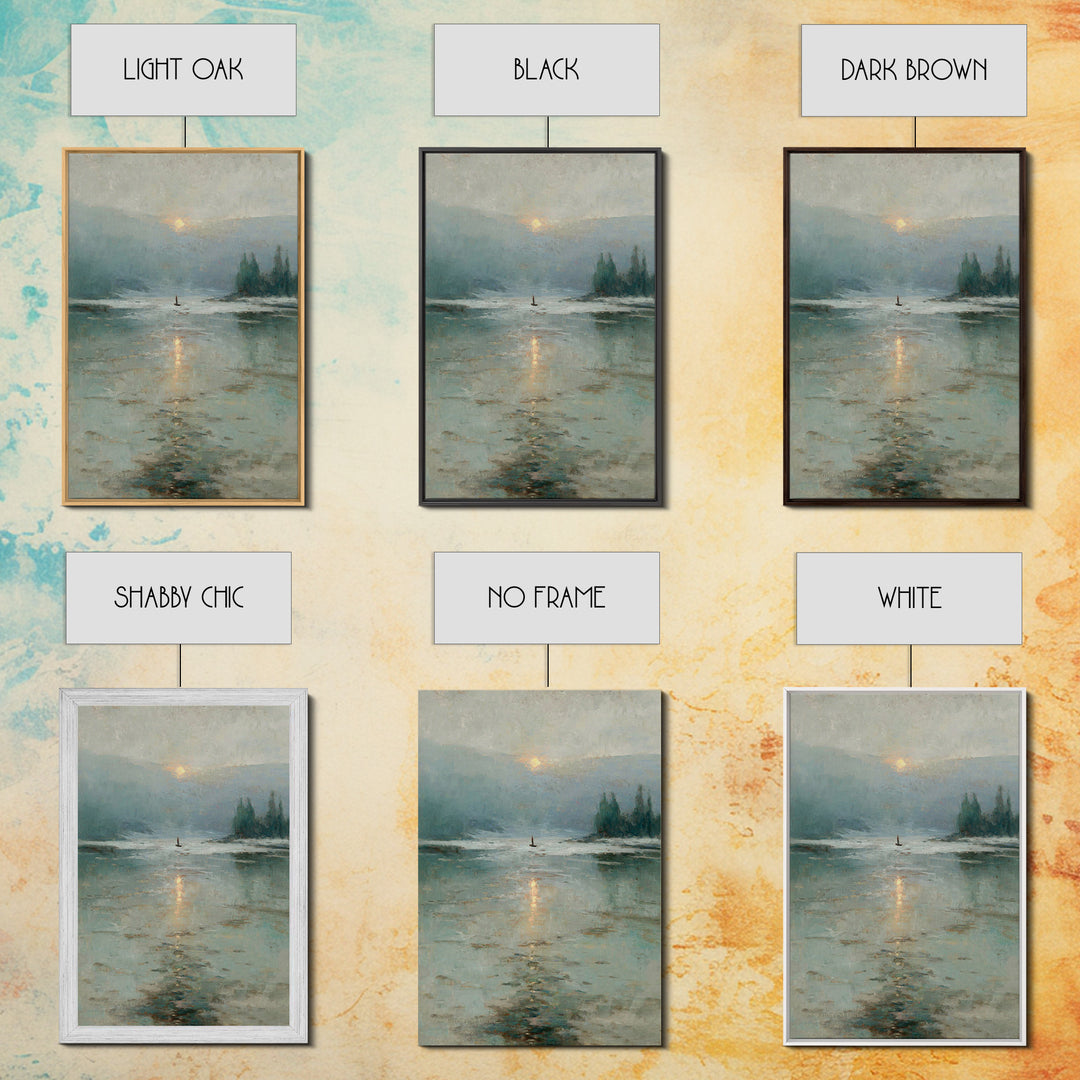 Silent Lake Dawn – Framed Canvas Print – Christian Art Print – Christian Wall Art – Vintage Christian Art – Blue Christian Art – Christian