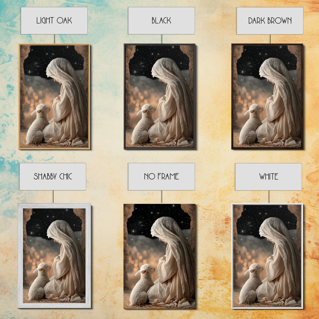 Starry Night Mercy – Framed Canvas Print – Christian Art Canvas – Christian Wall Art – Christmas Art – Mary And Jesus Painting – Christian
