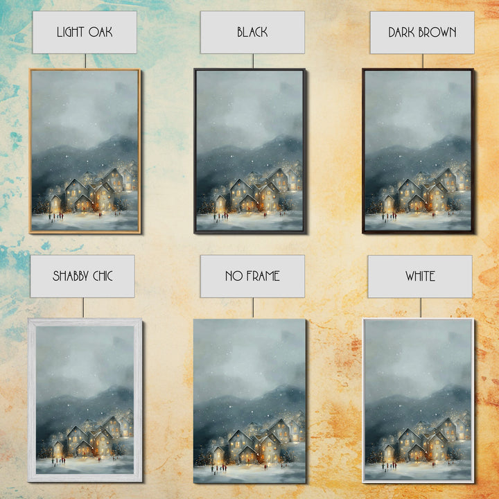Snowy Village Light – Framed Canvas Print – Christmas Canvas Wall Art – Christian Christmas Art – Moody Christmas Art – Christian Art Canva