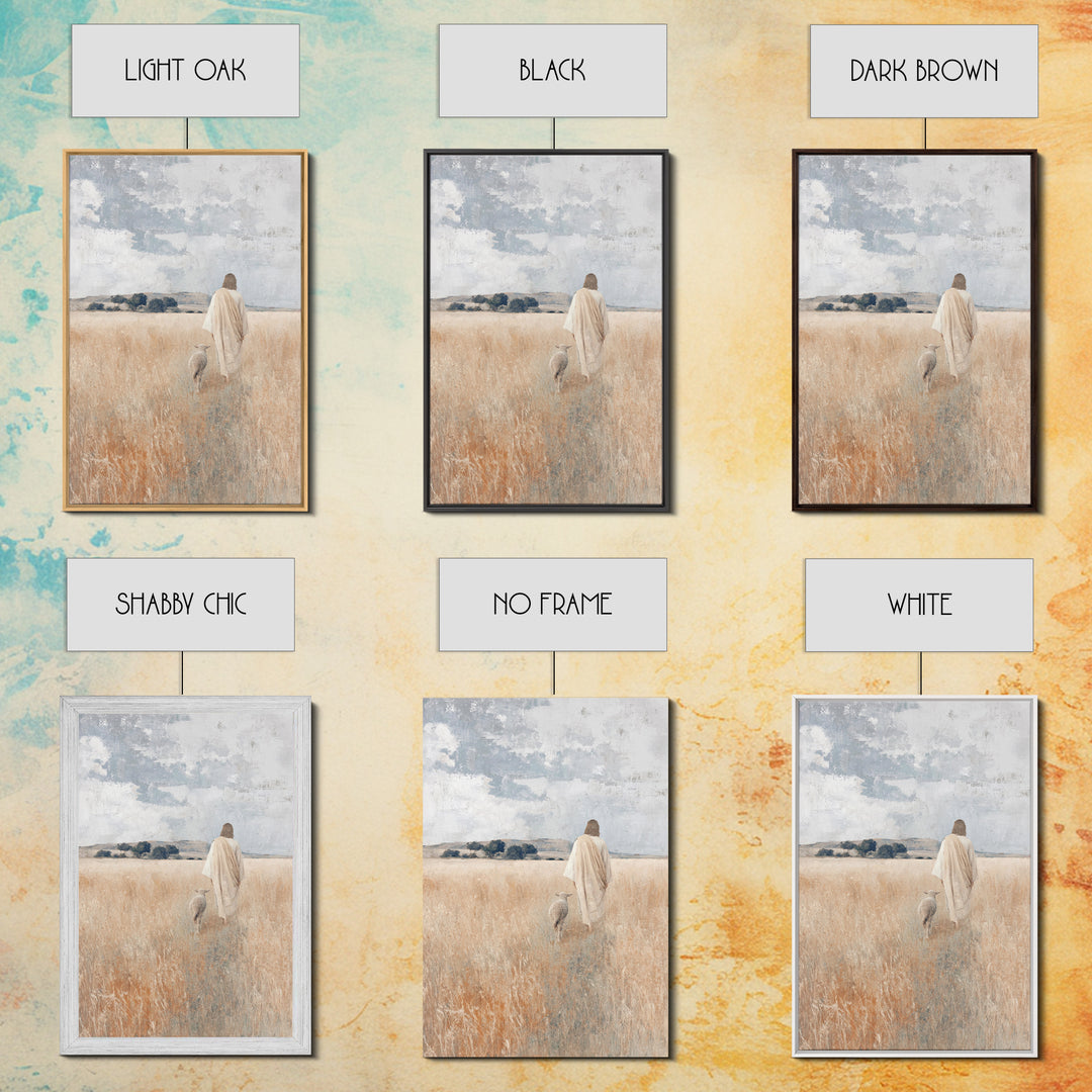 Golden Pasture Shepherd – Framed Canvas Print – Christian Art Canvas – Christian Wall Art – Jesus Painting – Christian Christmas Art – Chri