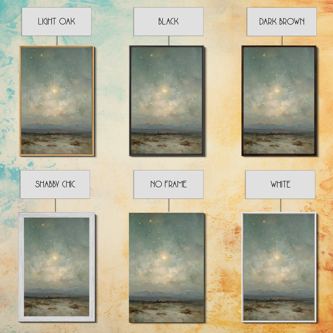 Heavenly Night Signal, Framed Canvas Print, Christian Art Canvas, Christmas Wall Art, Christian Christmas Art, Christmas Art Prints, Moody