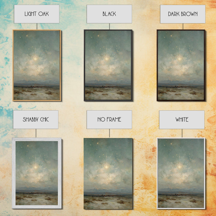 Heavenly Night Signal, Framed Canvas Print, Christian Art Canvas, Christmas Wall Art, Christian Christmas Art, Christmas Art Prints, Moody