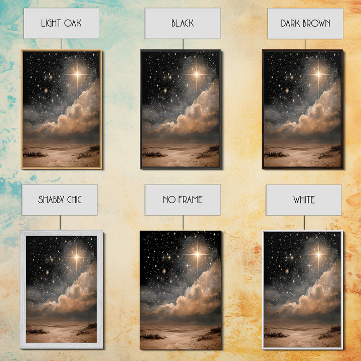 Celestial Desert Light | Framed Canvas Print | Christmas Wall Art | Christian Art Canvas | Christian Christmas Art | Moody Christmas Art |