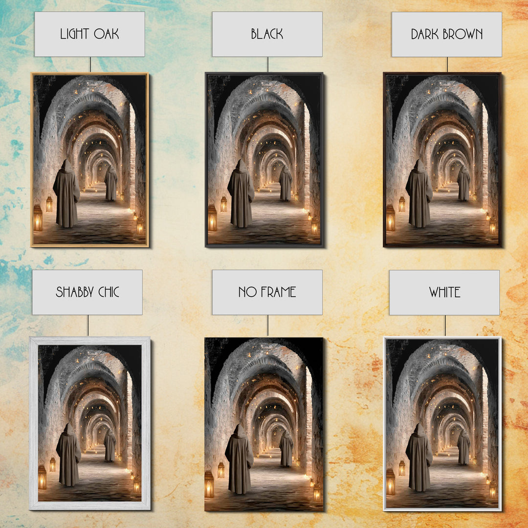 Monastic Pathway Glow – Framed Canvas Print – Christian Art Canvas – Christian Wall Art – Moody Christian Art – Christian Decor – Christmas