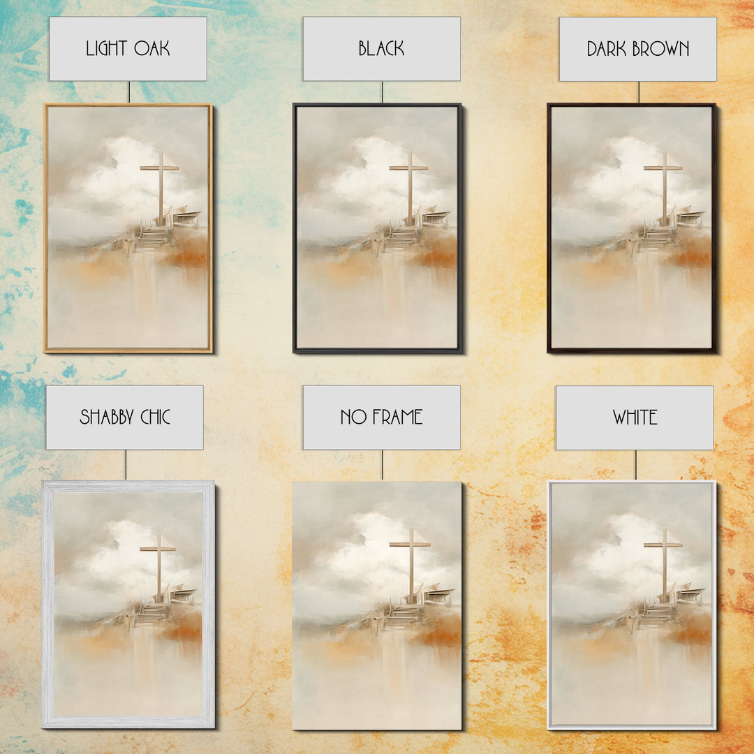Cross On The Hill – Framed Canvas Print – Christian Wall Art – Christian Art Painting – Minimalist Christian Art – Christian Art Canvas – C