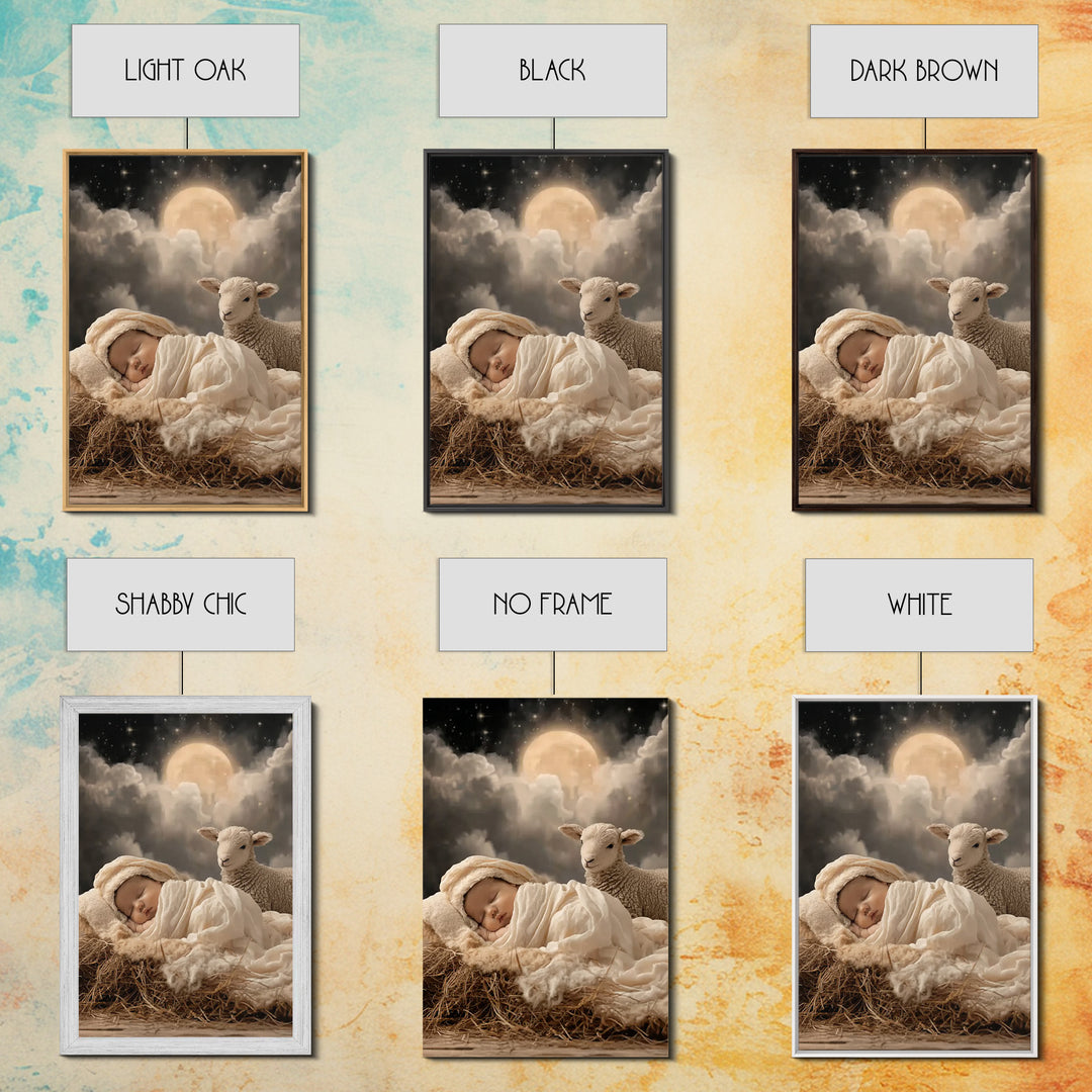 Holy Lamb Watch – Framed Canvas Print – Christian Christmas Art – Christian Art Print – Jesus Christmas Art – Christmas Wall Art – Modern C
