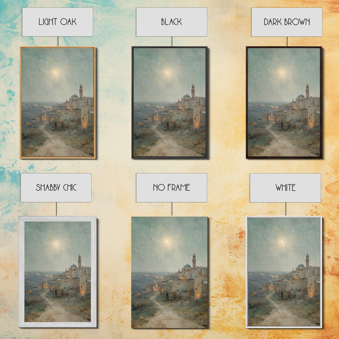Bethlehem Nightfall, Framed Canvas Print, Christian Wall Art, Christmas Art Prints, Christian Art Canvas, Christian Christmas Art, Vintage