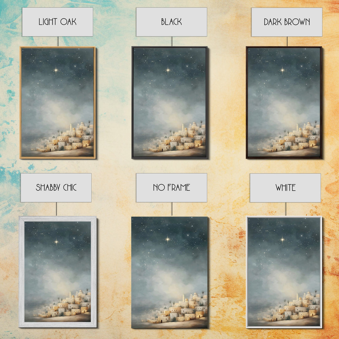Midnight Bethlehem Glow – Framed Canvas Print – Christian Wall Art – Christmas Art Prints – Christian Christmas Art – Modern Christian Art