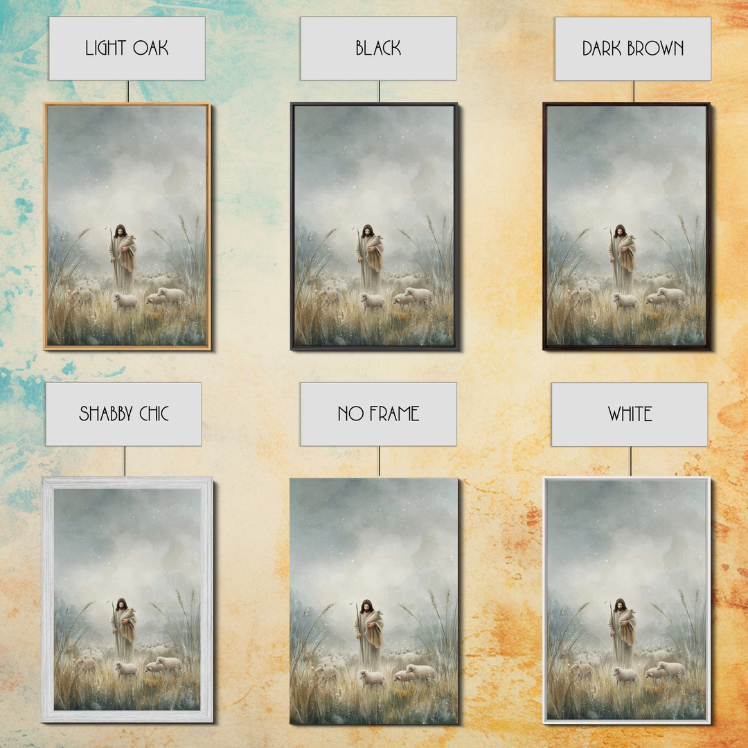 Gentle Shepherd Light – Framed Canvas Print – Jesus Painting – Christian Art Print – Christian Decor – Christian Wall Art – Minimalist Chri